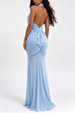 Ruched Halter Butterfly Maxi Casual Dress