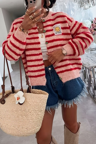 Striped Button-Front Knit Cardigan