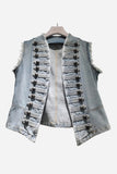 Button-Embellished Sleeveless Denim Jacket