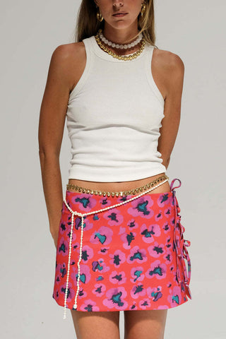 Floral Print Side Tie Mini Skirt