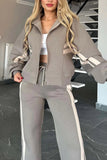 Striped Zip-Up Crop Top and Pants Set