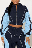 Colorblock Zip-Up Crop Top and Pants Set