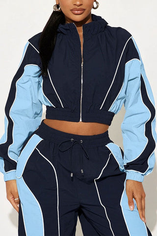 Colorblock Zip-Up Crop Top and Pants Set