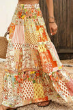 Patchwork Tiered Floral Maxi Skirt