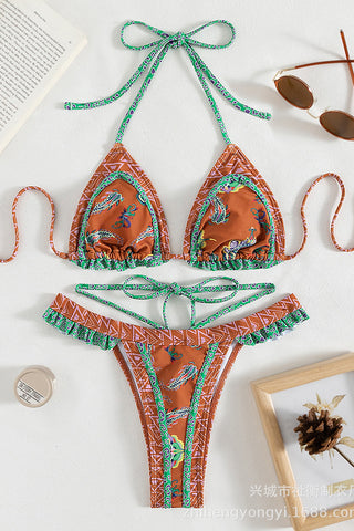 Patterned Triangle Bikini Set