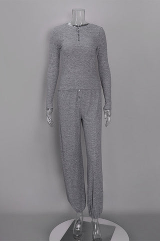 Ribbed Henley Crop Top and Balloon Pants Set