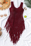 V-Neck Sleeveless Fringe Crochet Blouse