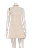 Sleeveless Mock Neck Zip Front Mini Dress