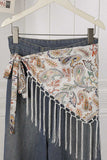 Patchwork Fringe Tie Waist Wrap Skirt