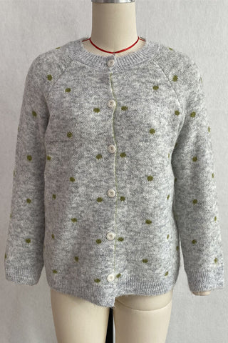 Polka Dot Knit Button-Front Cardigan