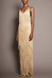 Fringe V-Neck Sleeveless Maxi Casual Dress