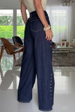 High-Waist Button Detail Straight Jeans