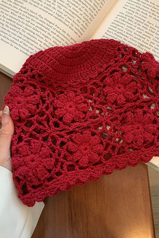 Floral Crochet Open-Knit Bucket Hat