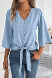 Tie-Front Buttoned Blouse