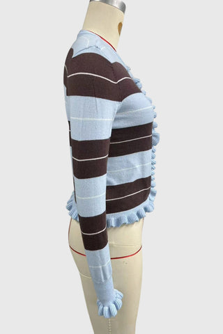 Striped Ruffle Trim Crew Neck Sweater