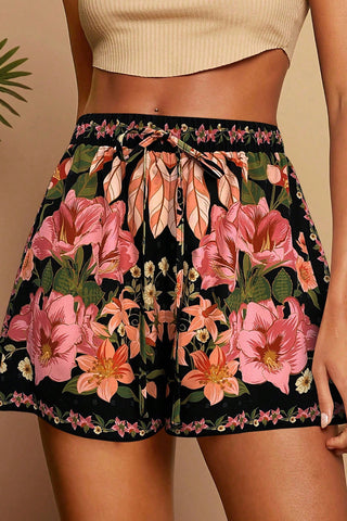 Floral Drawstring Casual Shorts
