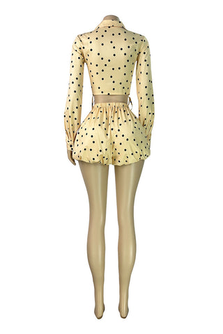 Polka Dot Long Sleeve Crop Top and Shorts Set