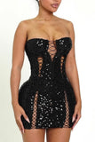 Sequin Lace-Up Cutout Mini Dress