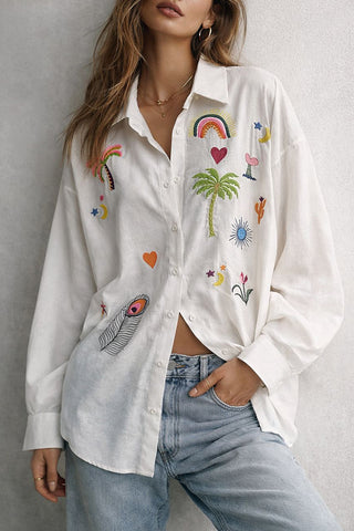 Patterned Button-Front Blouse