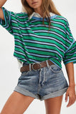 Striped Contrast Hem Crew Neck T-Shirt