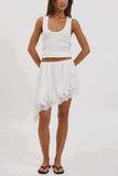 Lace Trim Asymmetrical Midi Skirt