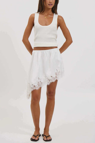 Lace Trim Asymmetrical Midi Skirt