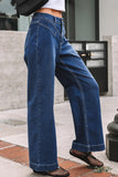 Stitched Waist Loose Cuffed Jeans