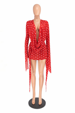 Plunge-Neck Polka Dot Dress