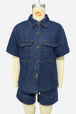 Pocket Button-Front Denim Short Set
