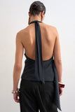 Draped Asymmetrical Halter Blouse