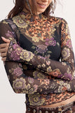 Sheer Floral Mock Neck Long Sleeve Blouse