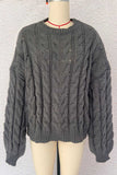 Cable Knit Crew Neck Balloon Sleeve Sweater