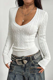 Cable Knit V-Neck Long Sleeve Sweater