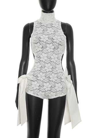Lace Halter Romper with Sash Detail