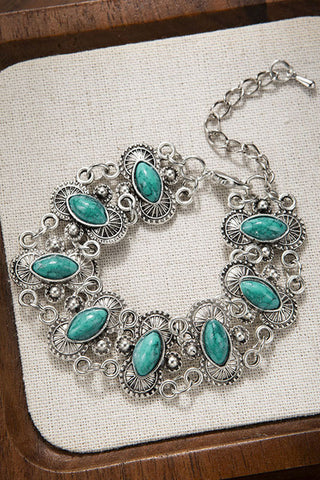 Oval Stone Filigree Link Chain Bracelet