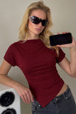 Ruched Asymmetrical Hem Short Sleeve Top