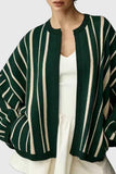 Striped Open-Front Batwing Sleeve Cardigan