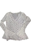 Sheer Floral Lace V-Neck Bell Sleeve Blouse
