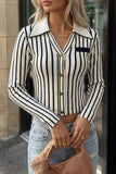 Striped V-Neck Button-Front Crop Cardigan