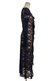 Sheer Lace Front Tie Bell Sleeve Blouse