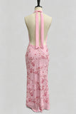 Halter Neck Floral Sequin Bodycon Dress