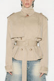 Belted Peplum Collar Coat