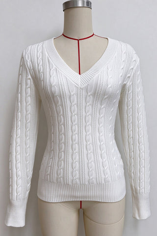 Cable Knit V-Neck Long Sleeve Sweater