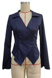 Striped Wrap V-Neck Tie Waist Blouse