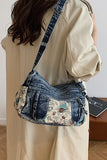 Floral Patch Zipper Drawstring Bag