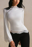 Lace Mock Neck Bell Sleeve Top