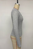 Ribbed Lace Trim Button-Front Long Sleeve Top