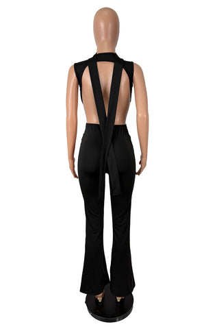 Deep V-Neck Cutout Ruched Jumpsuit
