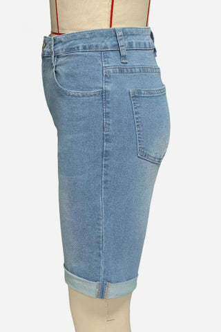 High-Waist Denim Bermuda Shorts