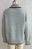 Scallop Trim Mock Neck Button Cardigan